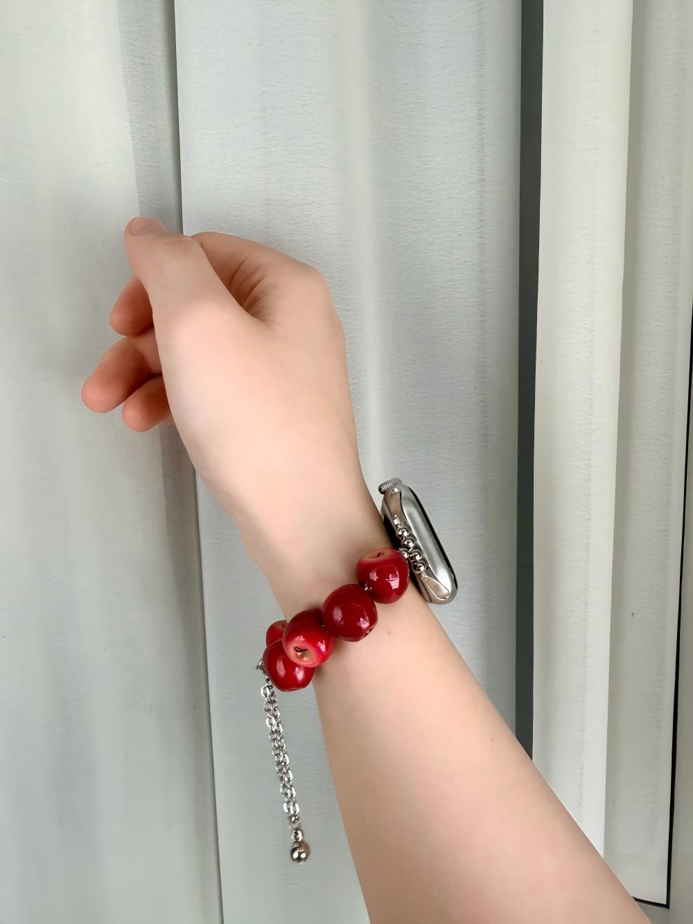 Burgundy Apple Beaded Watch Band