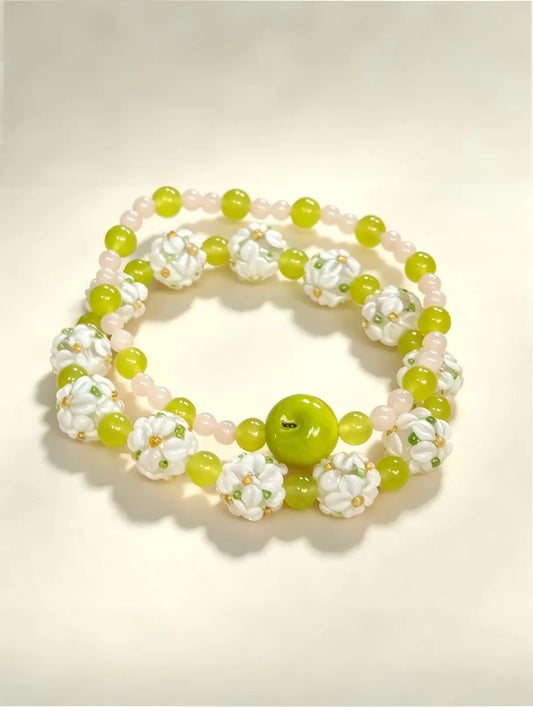 Green Apple Jade Bracelet Stack