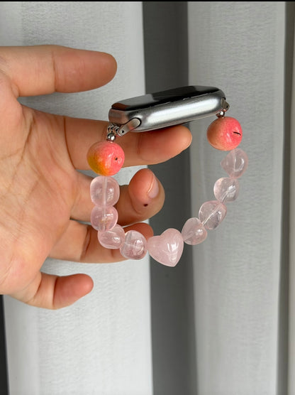 Pink Apple & Heart Crystal Apple Watch Band