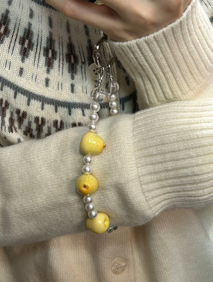 Mini Yellow Pear & Pearl Phone Charm