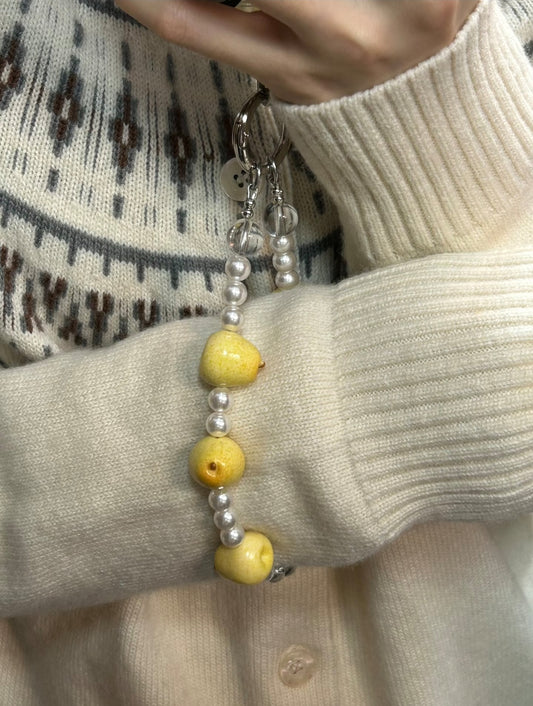 Mini Yellow Pear & Pearl Phone Charm