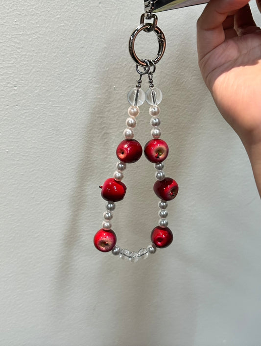 Mini Dark Red Apple & Pearl Phone Charm