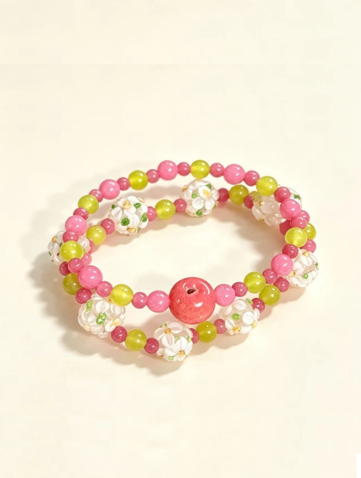 Pink Apple Jade Bracelet Stack
