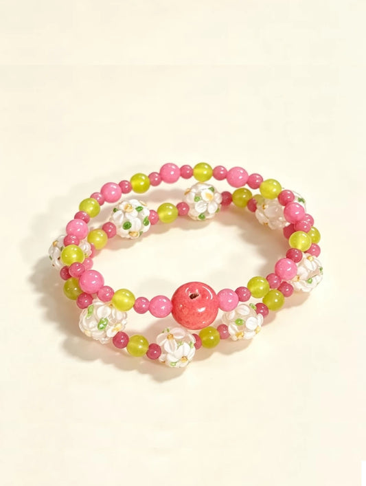 Pink Apple Jade Bracelet Stack