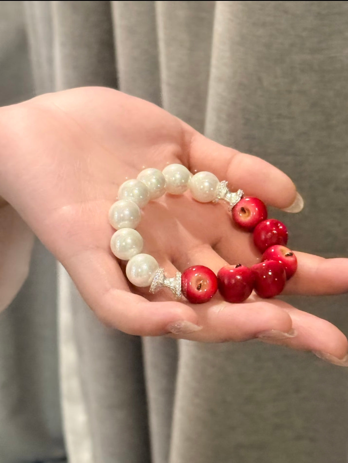 Burgundy Apple & Pearl Bracelet