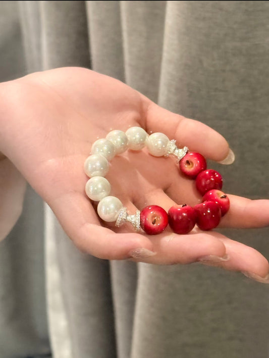 Burgundy Apple & Pearl Bracelet