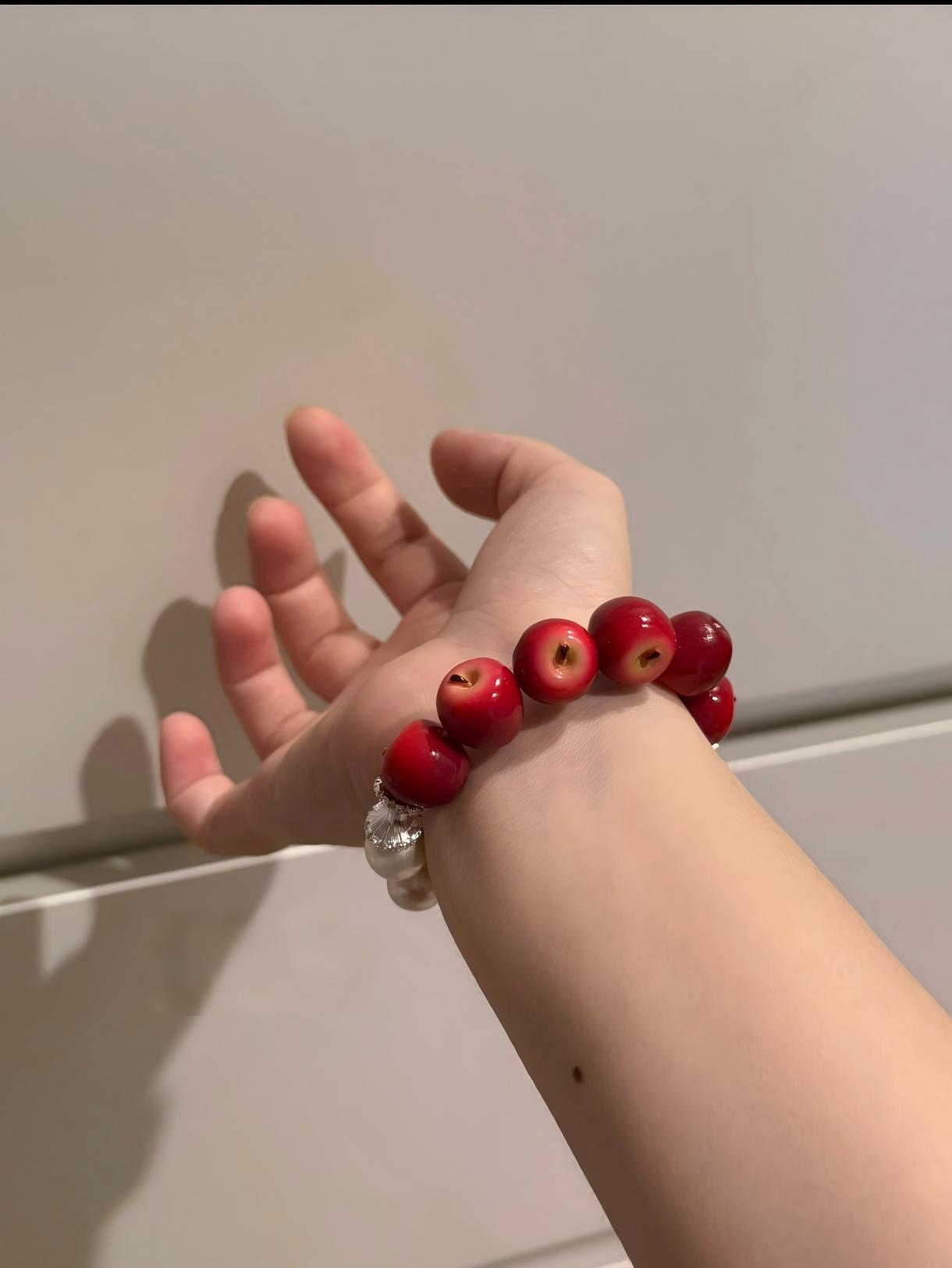 Burgundy Apple & Pearl Bracelet