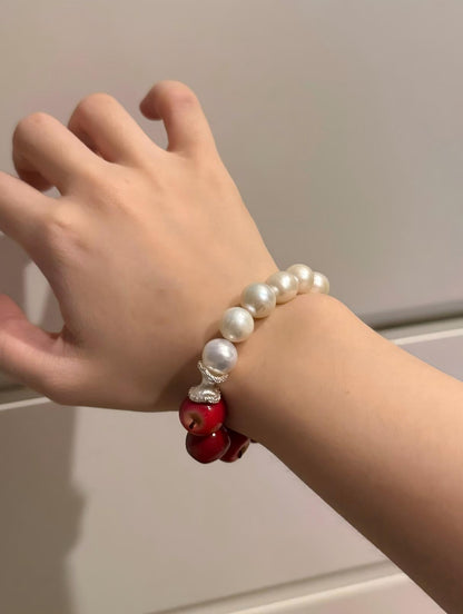 Burgundy Apple & Pearl Bracelet