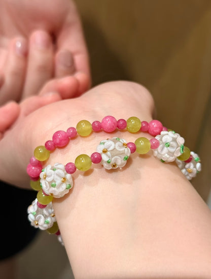 Pink Apple Jade Bracelet Stack
