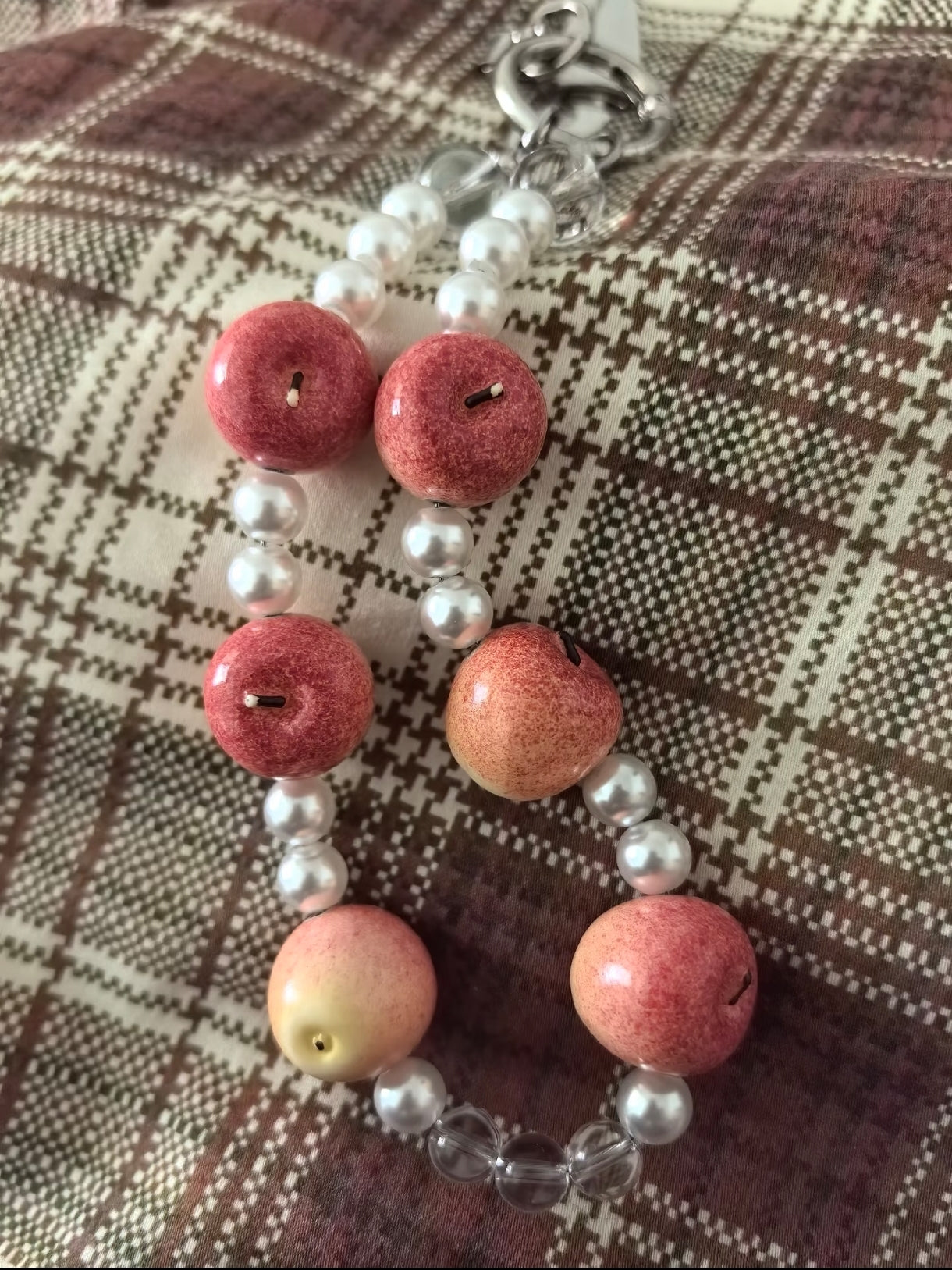 Mini Pink Apple & Pearl Phone Charm