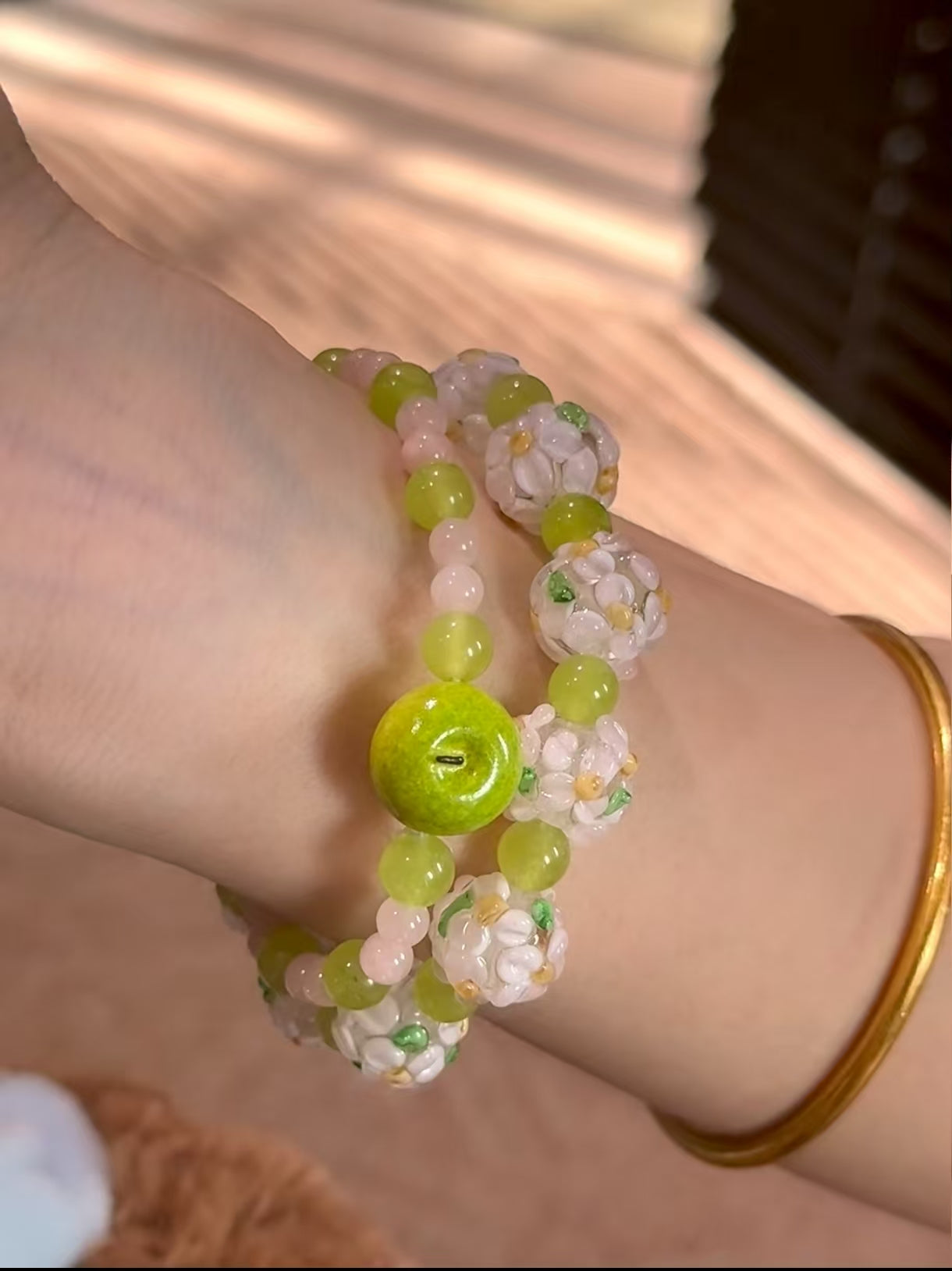 Green Apple Jade Bracelet Stack
