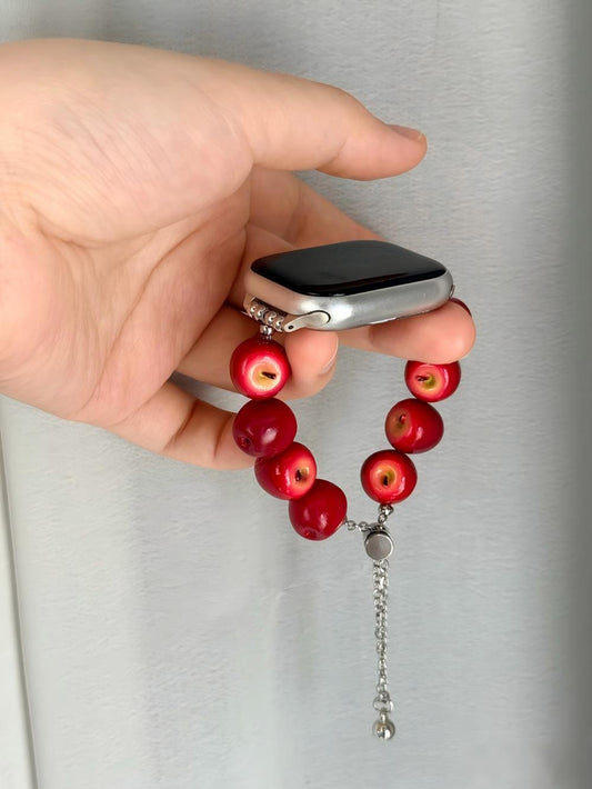 Burgundy Apple Beaded Watch Band