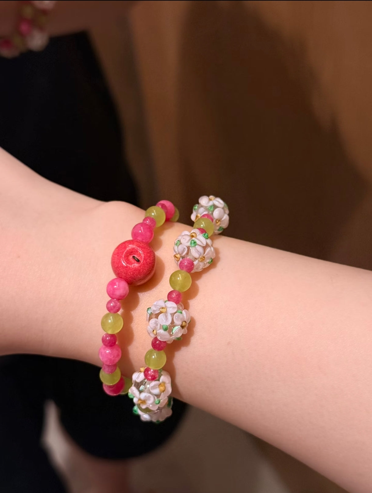 Pink Apple Jade Bracelet Stack