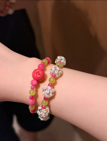 Pink Apple Jade Bracelet Stack