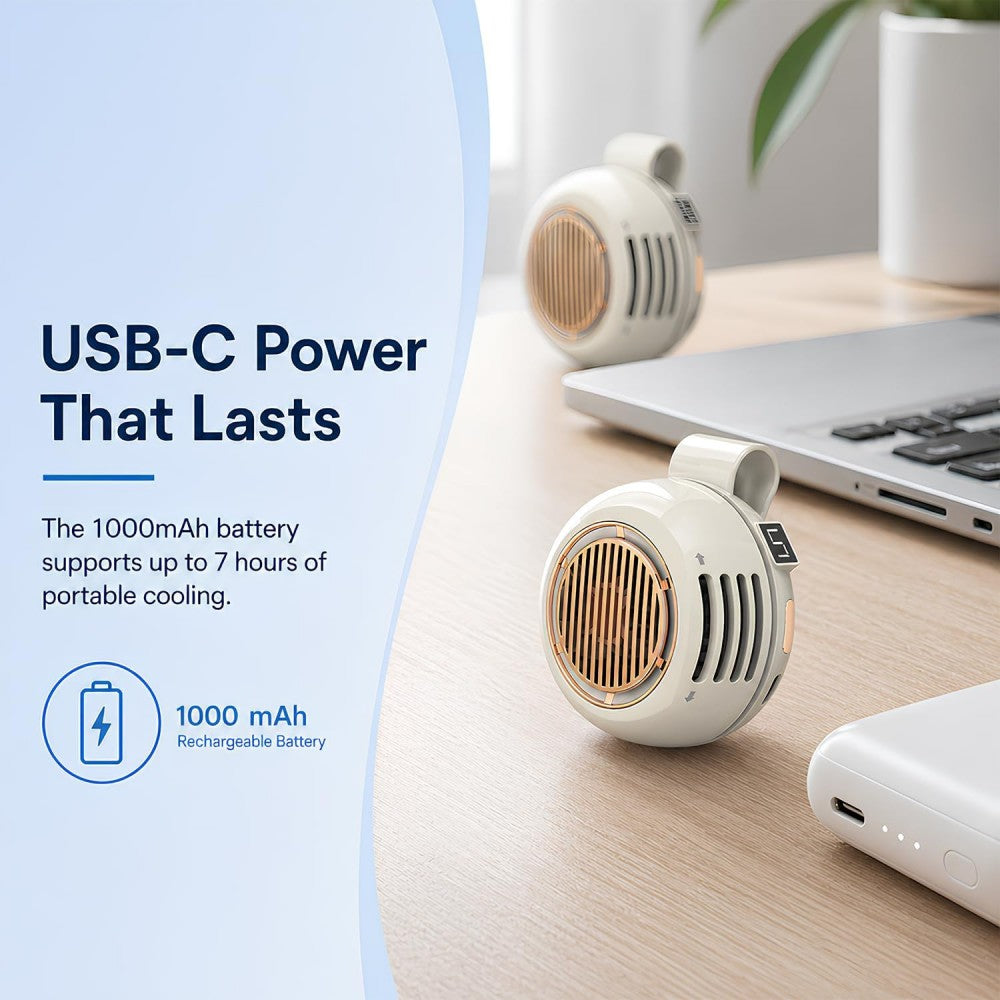 TOVINY 360° Rotating Clip-On Mini Fan 1000mAh